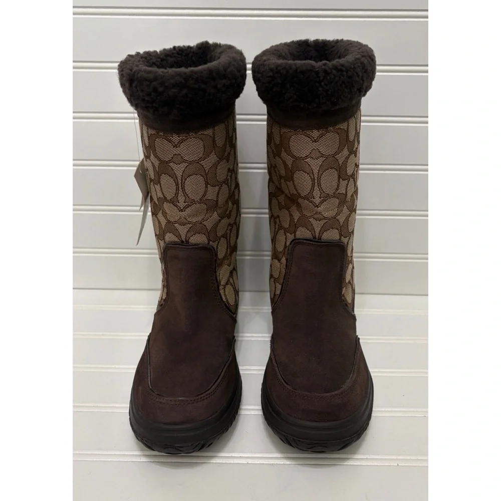 COACH Sherman Brown Signature Vintage Y2K Faux Fur Snow Boots Womens Size 6 NEW - Picture 3 of 8